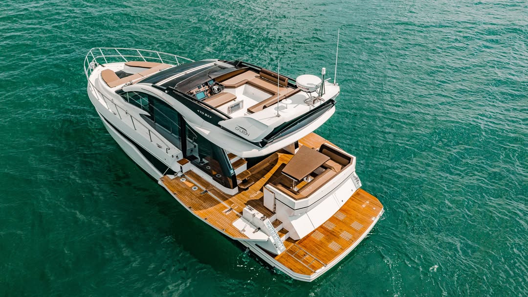 Aerial view of the Kachava Lux catamaran yacht