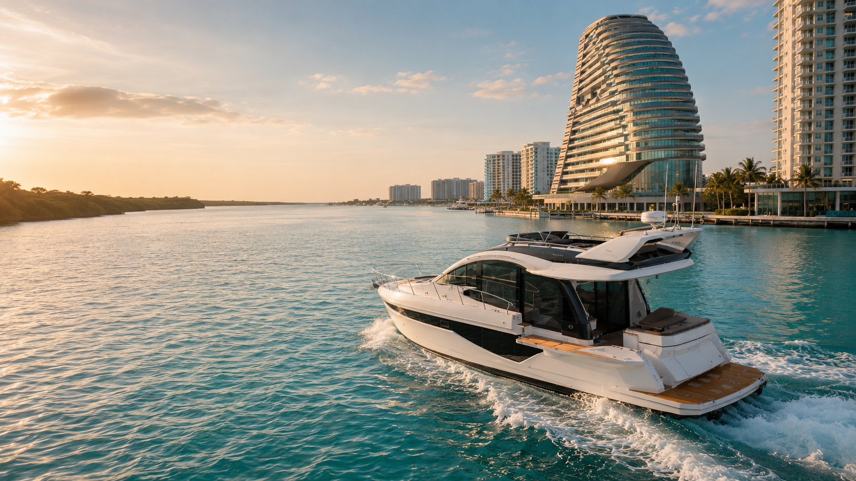 Galeon 470 Sky yacht cruising in Puerto Cancún